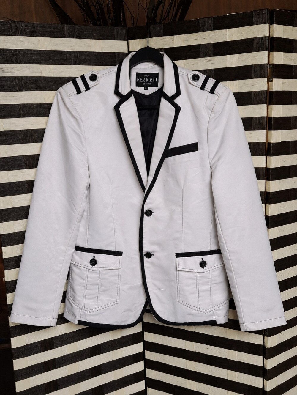 Moy Ferreti White & Black Military Nautical Contrast-Trim Blazer Men Size Large - Picture 2 of 16